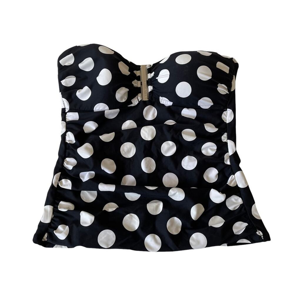 La Blanca Strapless Tankini Polka Dot Soft Cups Black White 8 EUC